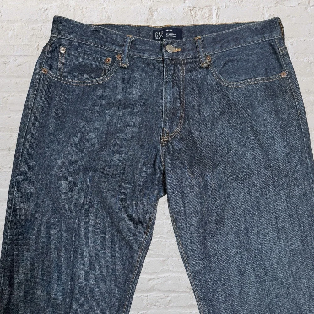 Gap Mens Straight Leg Jeans 34x32 Dark Blue Denim Classic Fit Casual 100% Cotton